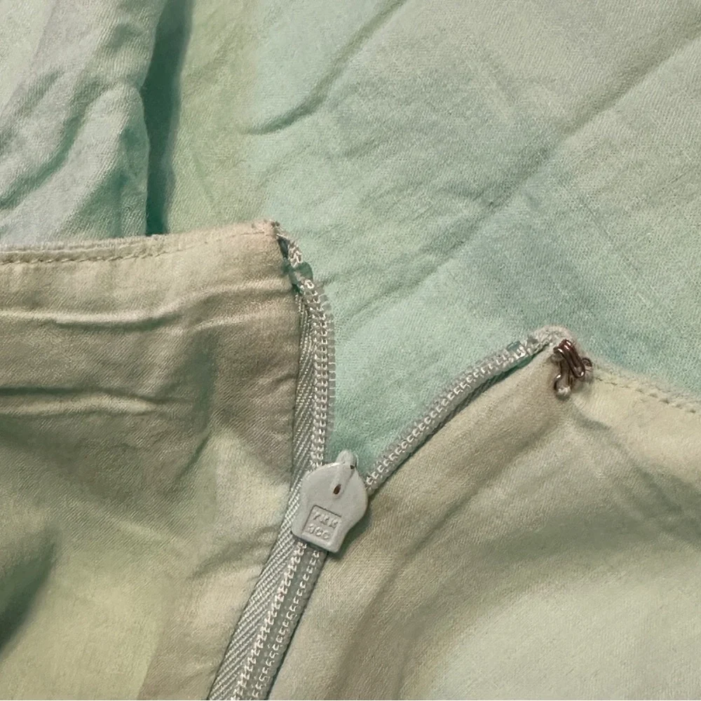 J.Crew Linen Blend Sunwashed Mint Midi Dress Size 14 Smocked Back Side Slit - Picture 11 of 15